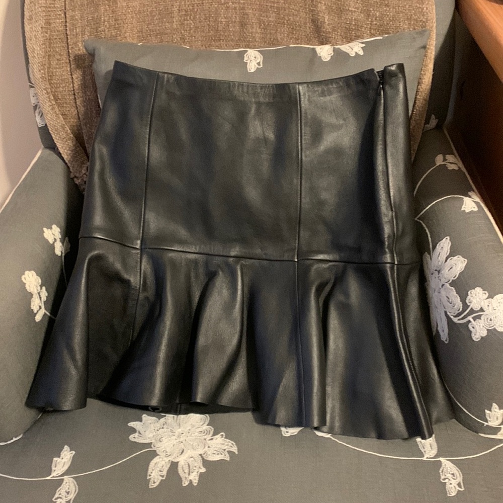 Ralph Lauren stretch leather flounce mini skirt